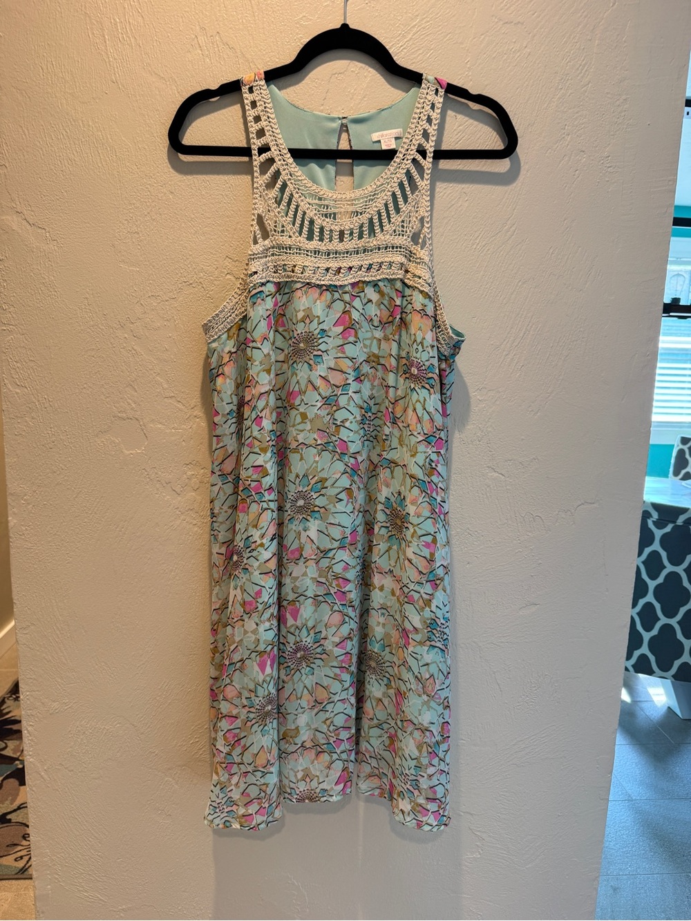 Xhilaration Mint Crochet Yoke Tank Top with Floral Trim